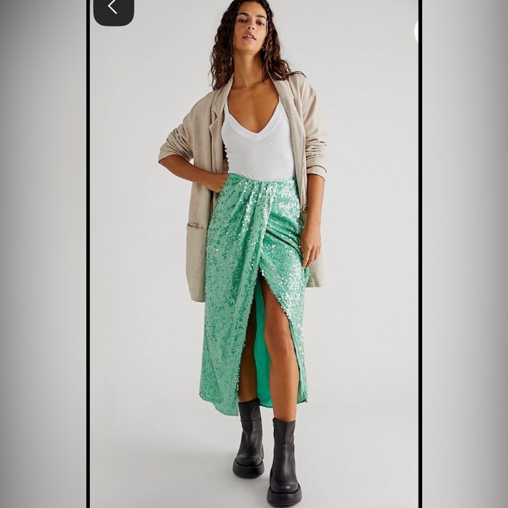 Free People Green Sequin Maxi Skirt